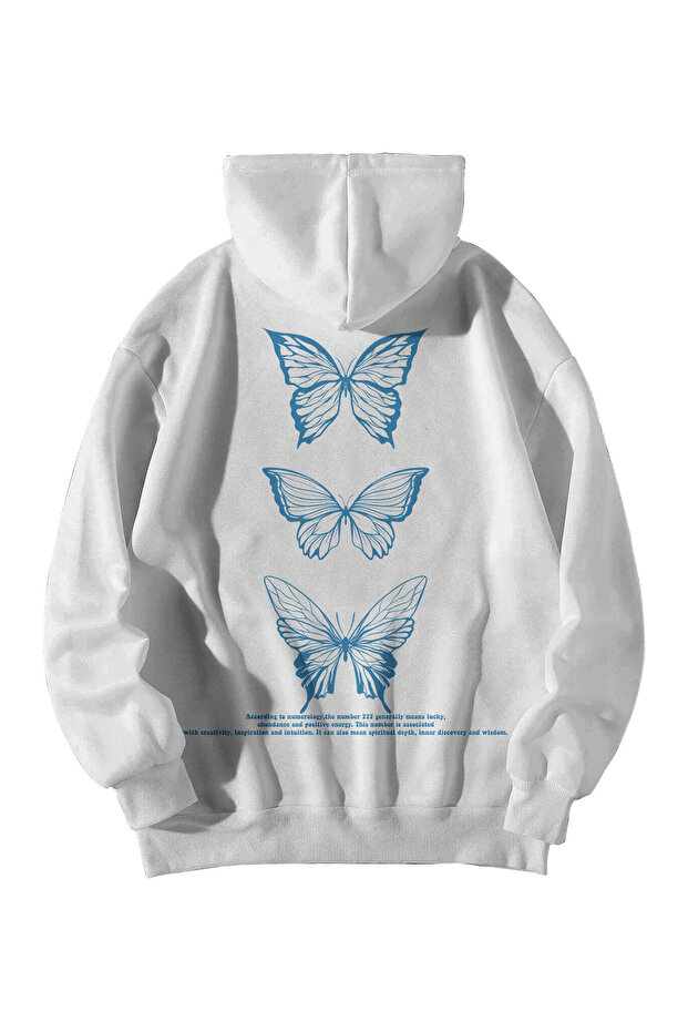 Women's Men's White Manifest 777 Luck Printed Oversize Hoodie with Kangaroo Pocket