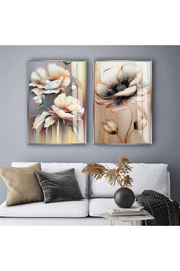MARVELOUS HOME | CREAM-WHITE FLOWER COMBO | TEMPERED FRAMED GLASS TABLE 2-PIECE VERTICAL