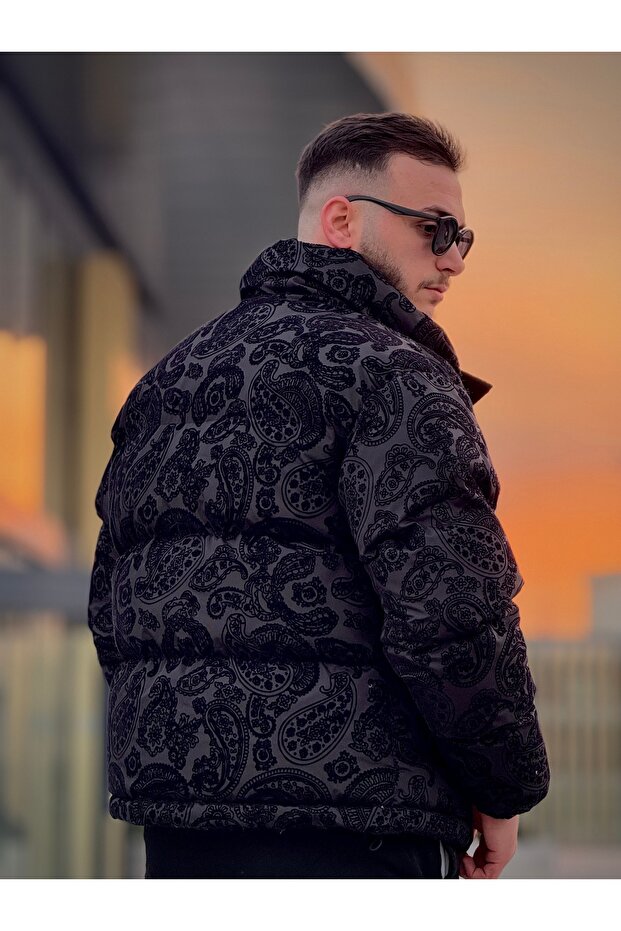 معطف منتفخ منقوش للرجال - 4