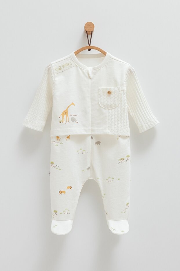 100% Cotton Combed Animal Figured Baby Boy Booties Jumpsuit