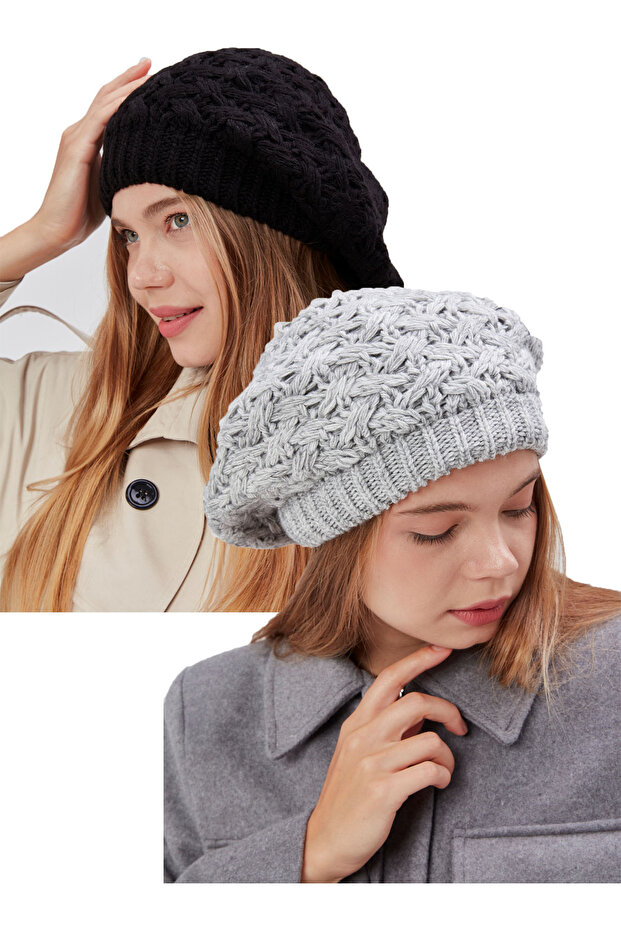 2-Piece Women's Winter Stylish Knitwear Painter Knitted Beret 2 Pieces