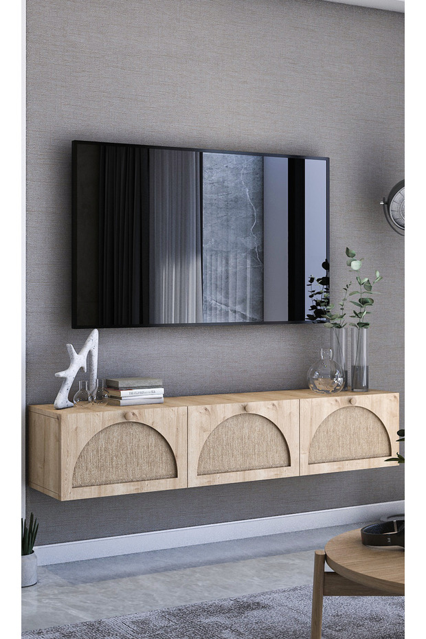 Tv Ünitesi ,tv Sehpası ,iskandinav Jüt Kumaşlı Ultra Lüks (ÖZEL TASARIM) Mdf E150xd32xy30cm - 2