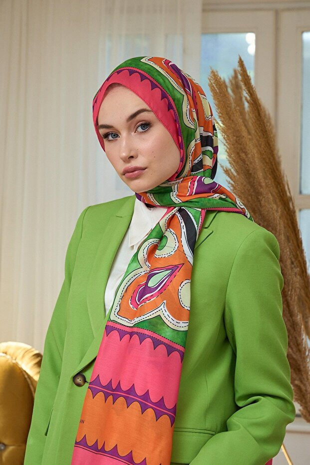 مجموعة Summer Sparkle Collection شال ناعم أخضر زمردي برتقالي 3045-03