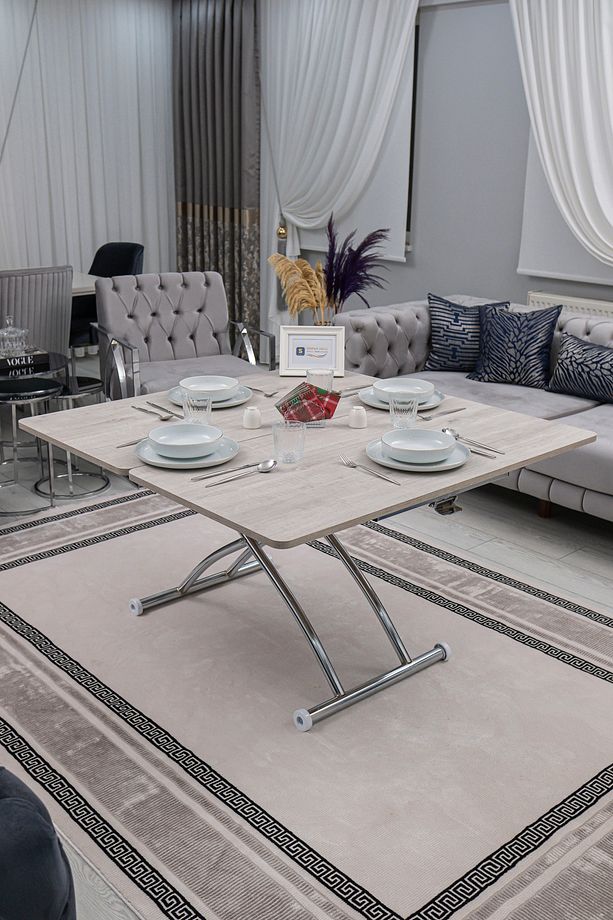Akıllı Sehpa Juppo Üst Tabla Mdf Lizbon Oval Köşe Alt Ayak Krom Kaplama Dışa Kıvrım - 4