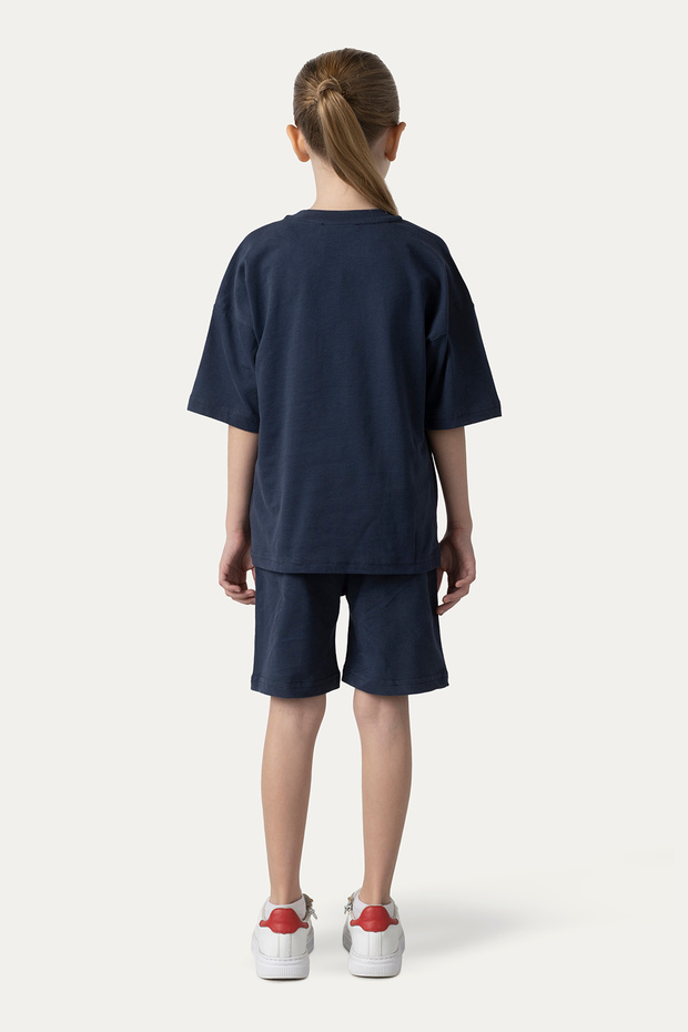 Unisex Çocuk Beli Lastikli Örme Lacivert Şort - 6