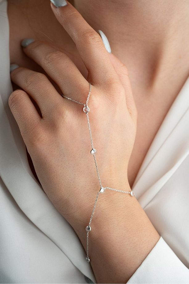 925 Ayar Gümüş Rodyum Kaplama 5 Mm Yuvarlak Zirkon Taşlı Şahmeran Bileklik - 1