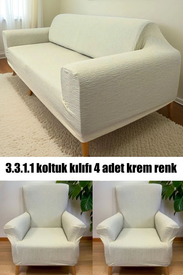 Koltuk Örtüsü Takımı Koltuk Kılıfı 3+3+1+1 Streç Lastikli Esnek Yıkanabilir Pamuklu Jakarlı - 1