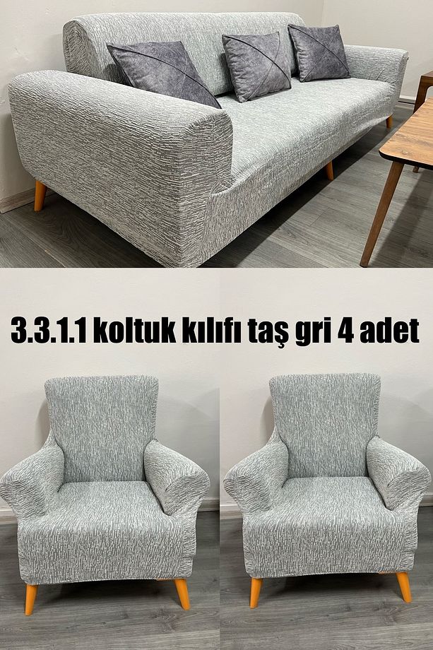 Koltuk Örtüsü Takımı Koltuk Kılıfı 3+3+1+1 Streç Lastikli Esnek Yıkanabilir Pamuklu Jakarlı - 2