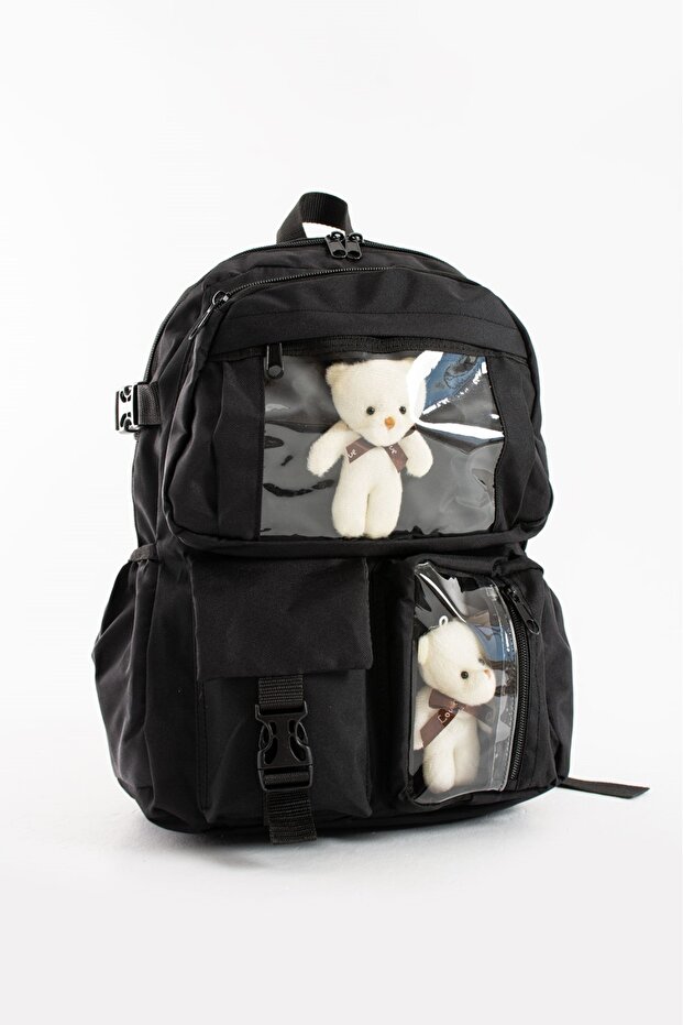 Black Multi-Eye Teddy Bear Backpack - 3