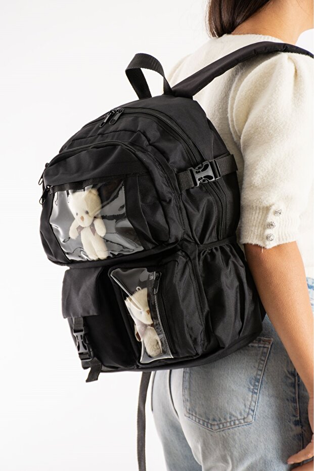 Black Multi-Eye Teddy Bear Backpack - 2