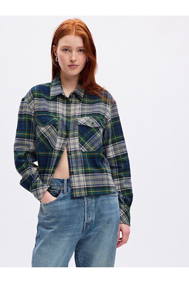 Kadın Yeşil Crop Gömlek - 1