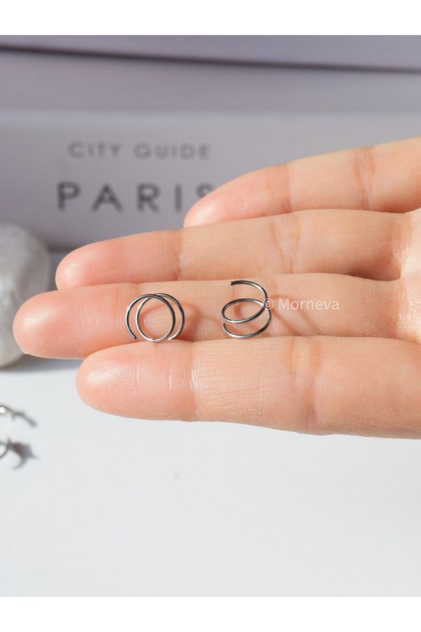 Cerrahi Çelik Tek Delikte Çoklu Çift Görünümlü Spiral Halka Hızma Piercingi (1 Adet) - 4