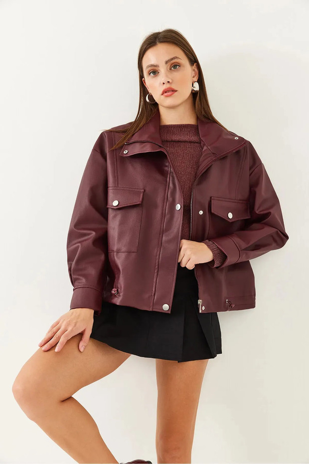 Leather Jacket with Side Drawstring Detail - 3