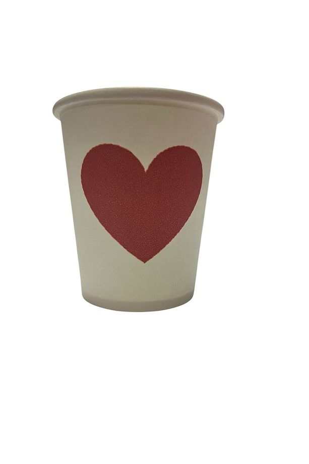 Kalp-Sevgi temalı Tek kullanımlık 7 Oz 50 Adet Karton Bardak - 3