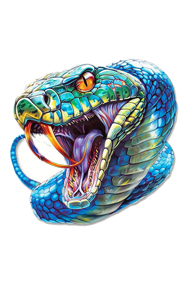Blue Wild Aggressive Snake Sticker Car, Motorcycle, Helmet, Laptop, Glass Sticker 14X12 cm