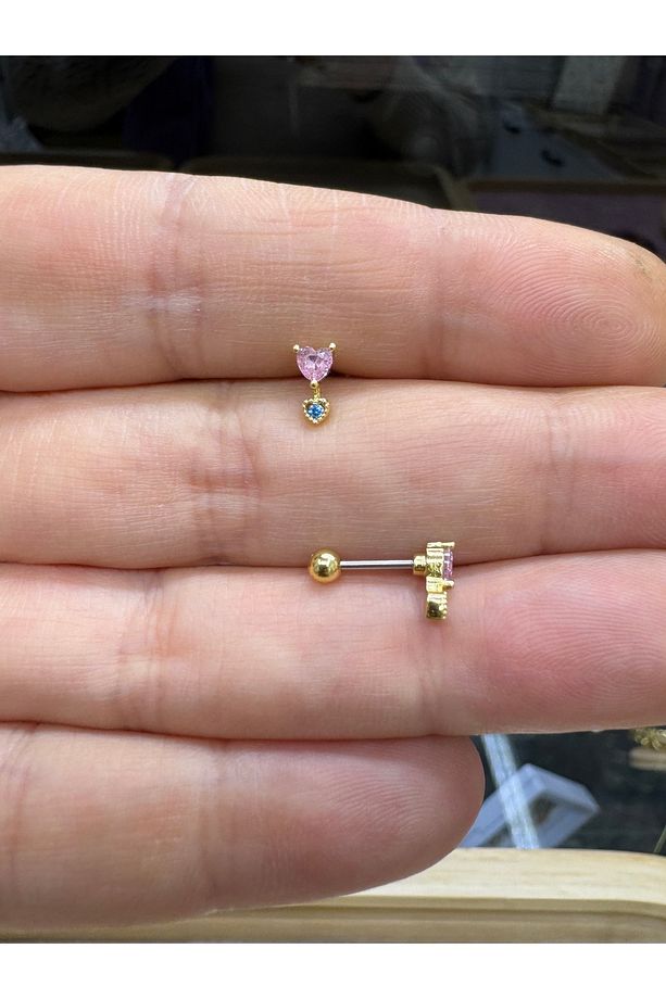 Zirkon taşlı minimal tragus helix lobe uyumlu piercing küpe 1 adet - 1