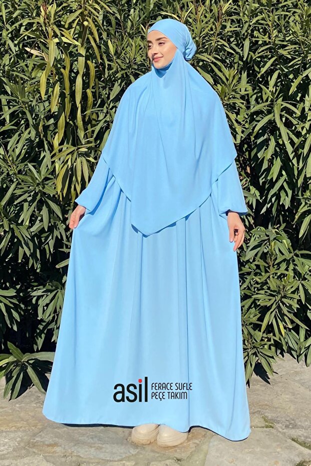 Asil Ferace Sufle Veil Set Baby Blue
