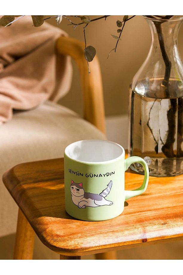 LCW HOME Yeşil Kedi Baskılı Seramik Kupa 320 Ml - 2