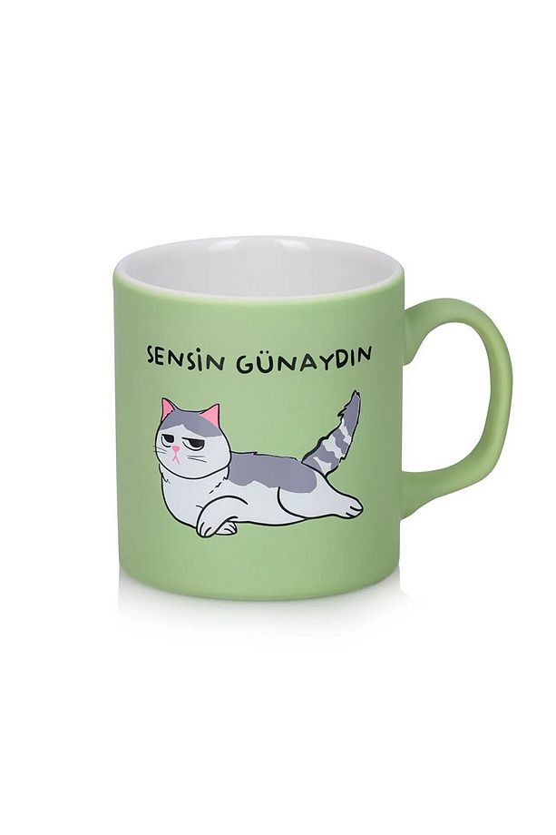 LCW HOME Yeşil Kedi Baskılı Seramik Kupa 320 Ml - 5