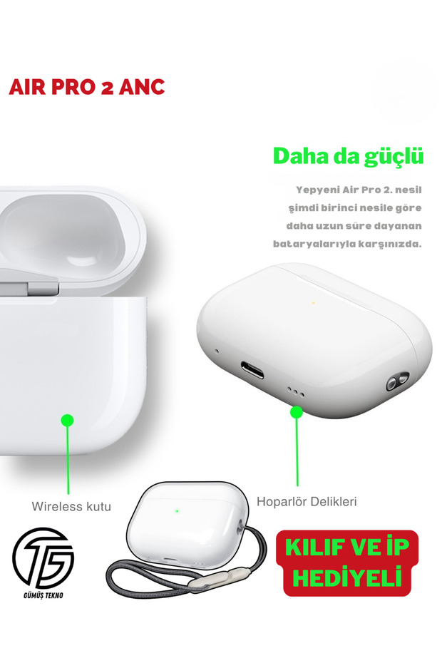 Pro 2.nesil Bluetooh Kulaklık Anc Mod Gürültü Engelleyici Kılıflı Bulututlu Tüm Modeller Uyumlu - 3