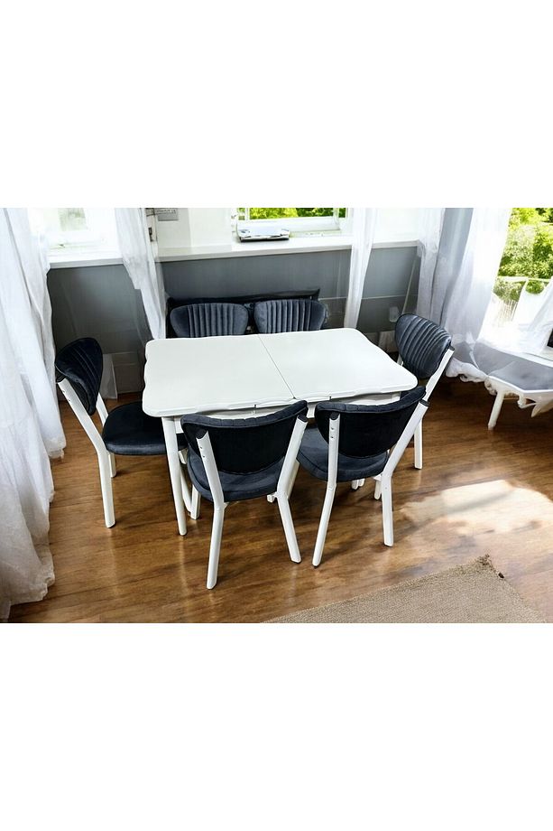 BEYAZ  MUTFAK MASA TAKIMI 6KİŞİLİK GLOSS MAX,AHŞAP AYAK - 5