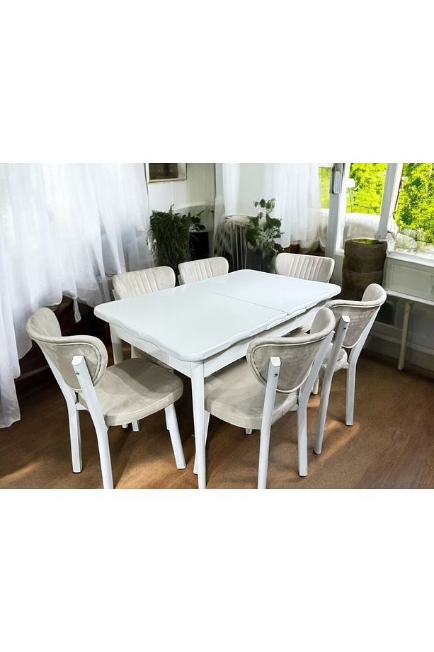 BEYAZ  MUTFAK MASA TAKIMI 6KİŞİLİK GLOSS MAX,AHŞAP AYAK - 5