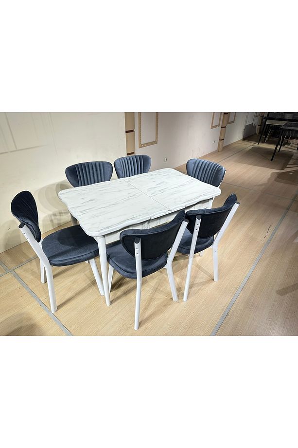 BEYAZ MUTFAK MASA TAKIMI 6KİŞİLİK GLOSS MAX,AHŞAP AYAK (GR) - 5
