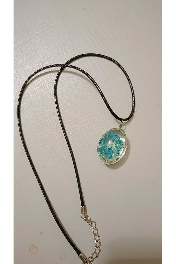 Epoksi Kolye, Kurutulmuş Çiçek Tasarımı ,Boho Tarzı Cam Pendentli Kolye, Kadın Kolye,Hediye - 4