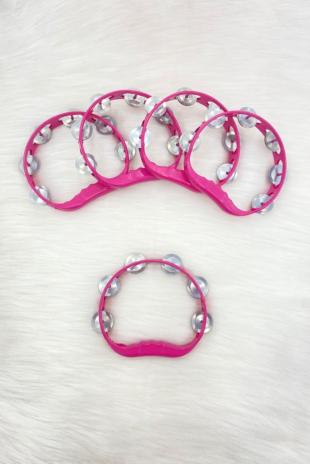 Pink Bridal Bridesmaid Tefi Defi, Henna Night Wedding Groom Circumcision Halay Plastic Tambourine with Metal Bell 10 Pieces