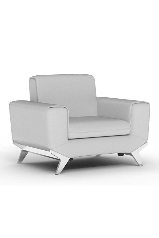 White PU Leatherette Single Seater Sofa, Comfortable Living Room Furniture