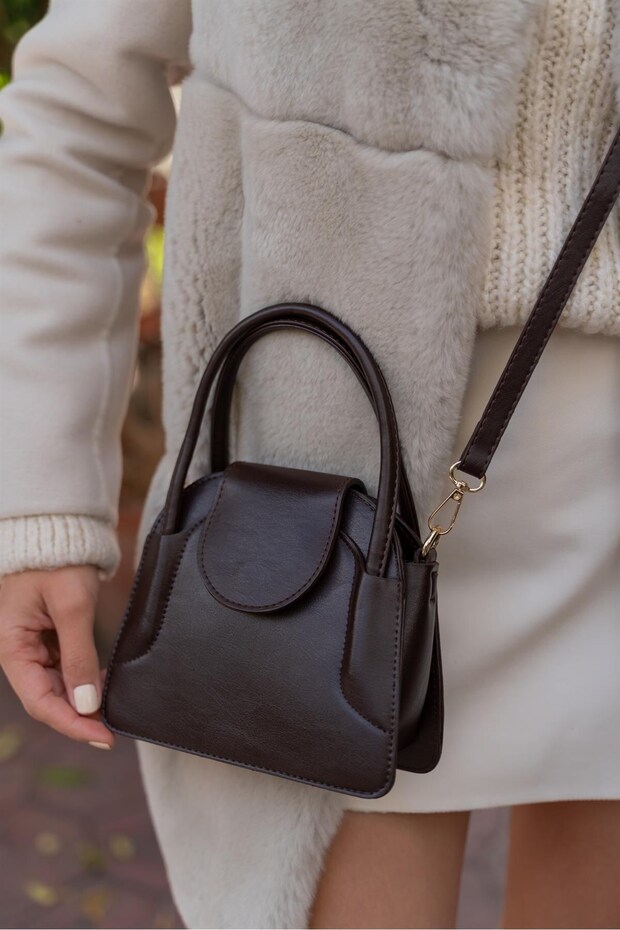 Daily Minimal Single Cover Mini Hand and Shoulder Bag Brown