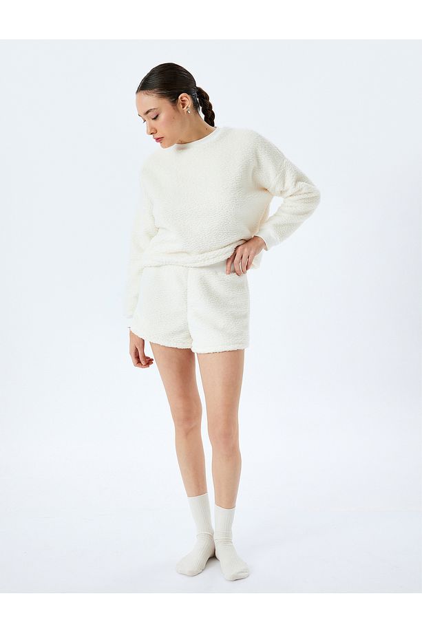 Beli Lastikli Peluş Mini Şort Pijama Altı - 2