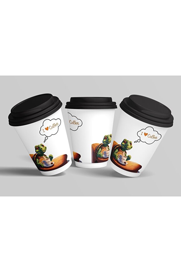 كوب قهوة كرتوني بغطاء من سلسلة 'I LOVE COFFEE' سعة 14 أونصة، عبوة من 12 قطعة، 400 مل