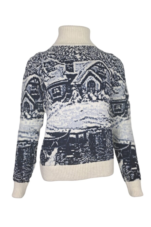 Kaşmir Yün Kazak Göl Manzaralı Kadın - 2