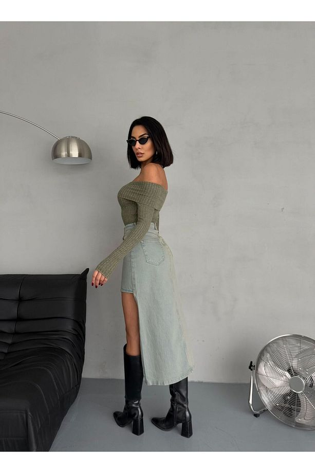 YAN YIRTMAÇLI TİNT MAXI DENIM ETEK - 7