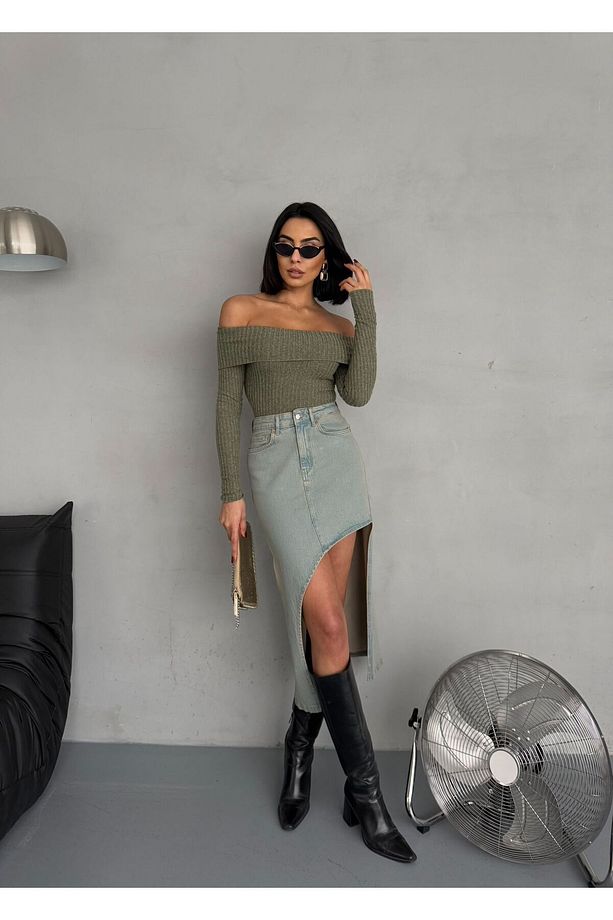 YAN YIRTMAÇLI TİNT MAXI DENIM ETEK - 3