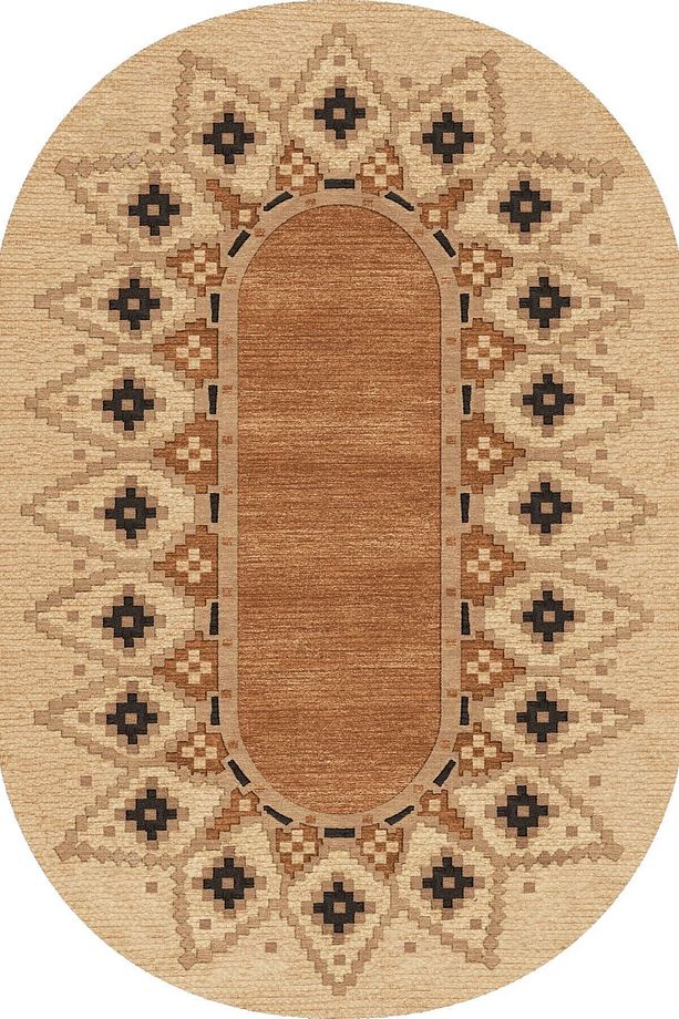 Güneş Koleksiyonu Oval Pamuklu Bohem Jüt Görünüm Dokuma Taban Modern Dekoratif Halı 1737 - 1