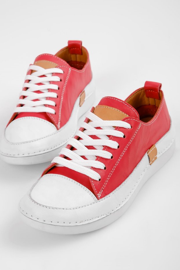 Genuine Leather Racy Women's Sneakers - Lace-Up Casual Shoes 3562