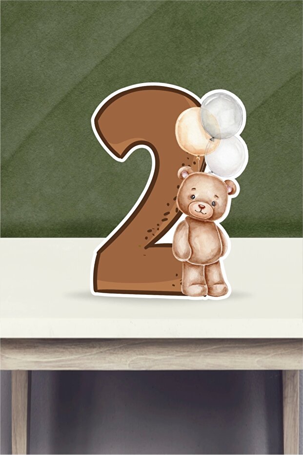 Teddy Bear Themed Footed Number Board - Age 2 (40 cm)