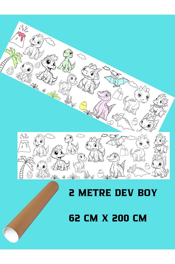 2 Metre Dev Boy Yeni Nesil Boyama Kağıdı Baby Dino Temalı 62cmx200cm - 2