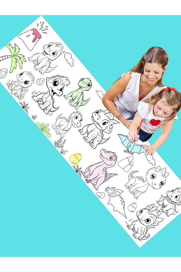 2 Metre Dev Boy Yeni Nesil Boyama Kağıdı Baby Dino Temalı 62cmx200cm - 1
