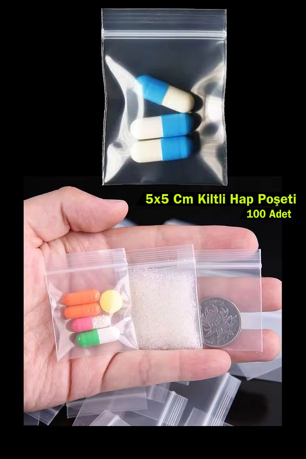 5 X 5 Cm 100 Adet Hap Küçük Materyal Taşıma Poşeti Kilitli Poşet - 1
