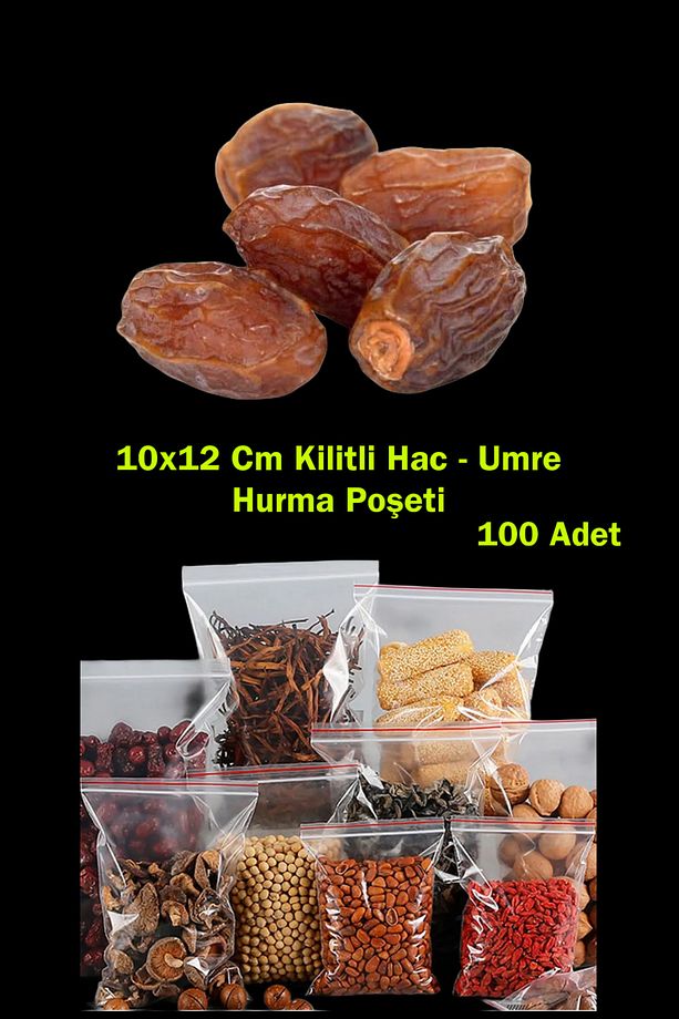 10 X 12 Cm 100 Adet Kilitli Poşet Hac Umre Dönüşü Hurma Poşeti Hediye Poşeti - 1