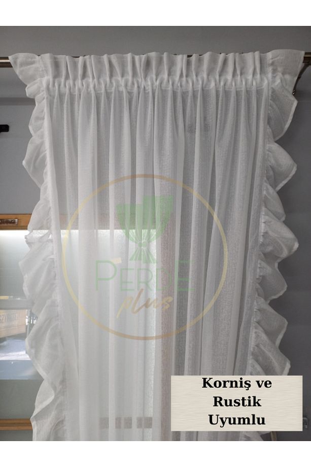 Fırfırlı Keten Tül Perde / Tek Kanat / Korniş ve Rustik Uyumlu - 4