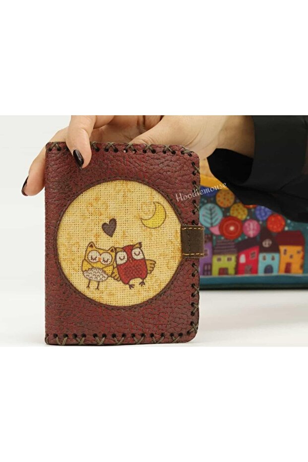 Owl Figured Small Wallet Ethnic Bohemian Retro Style - Claret Red