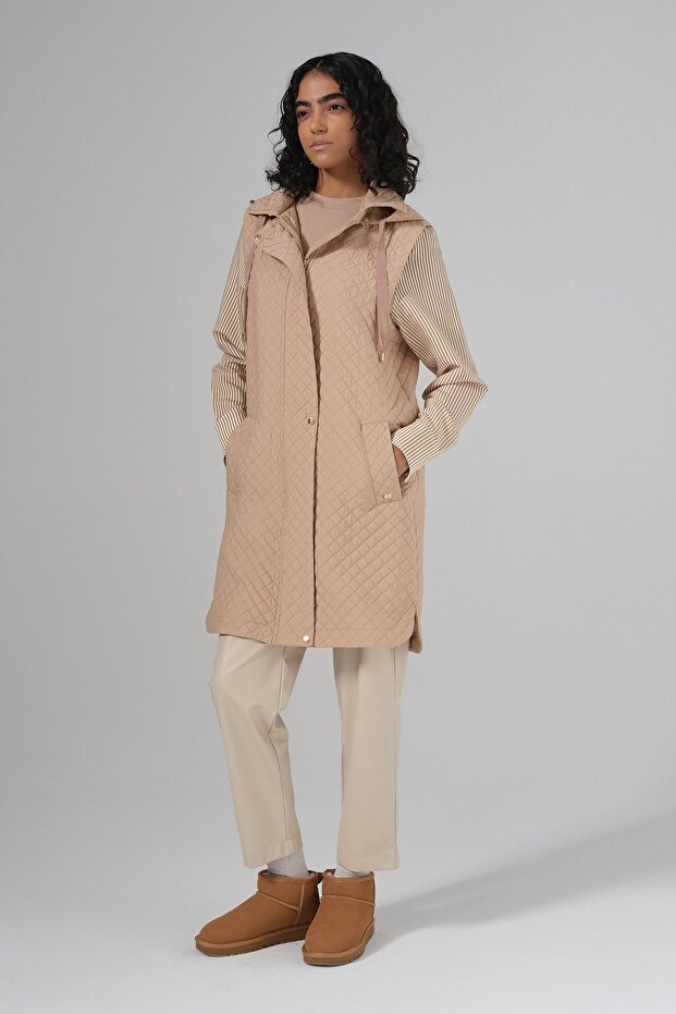 İnce Kapitone Yelek Camel - 5