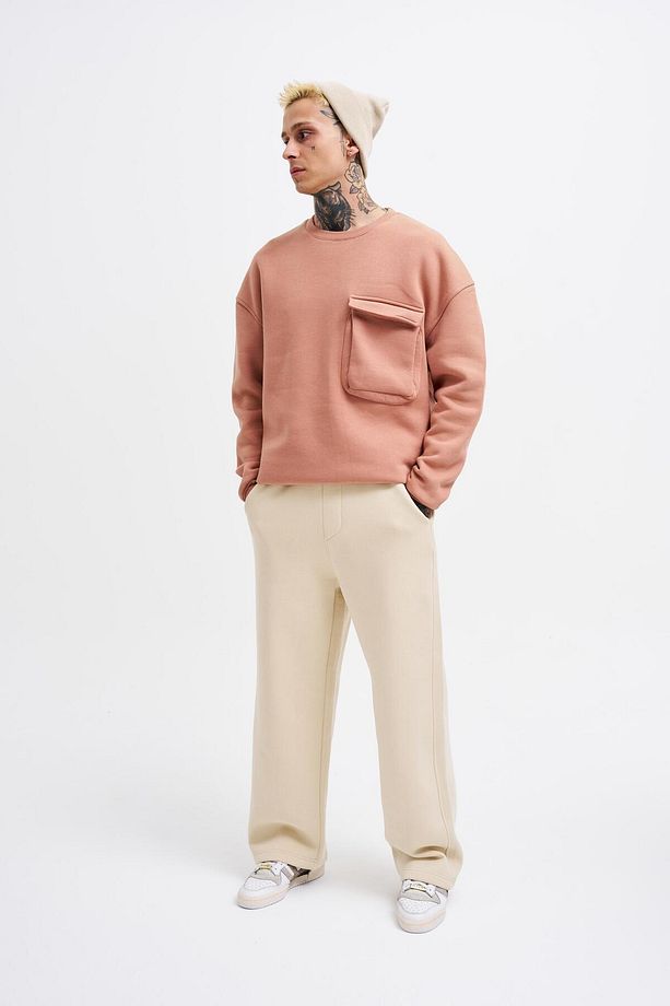 Erkek Baggy Oversize Açık Bej Eşofman Altı - 4