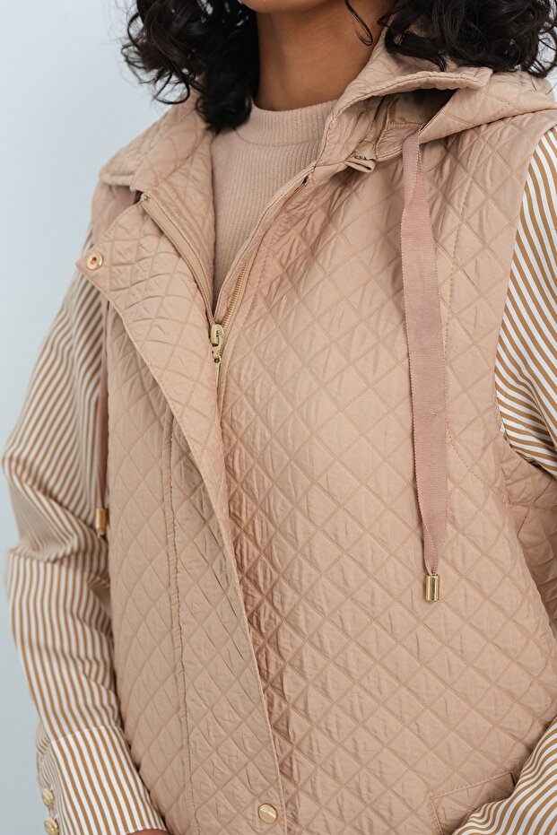 İnce Kapitone Yelek Camel - 2