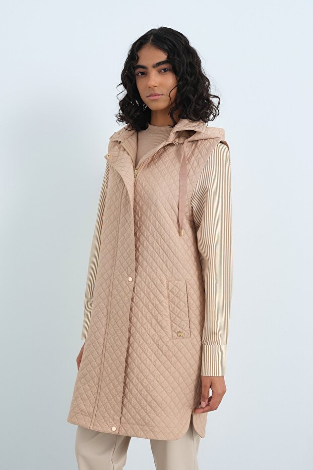 İnce Kapitone Yelek Camel - 1