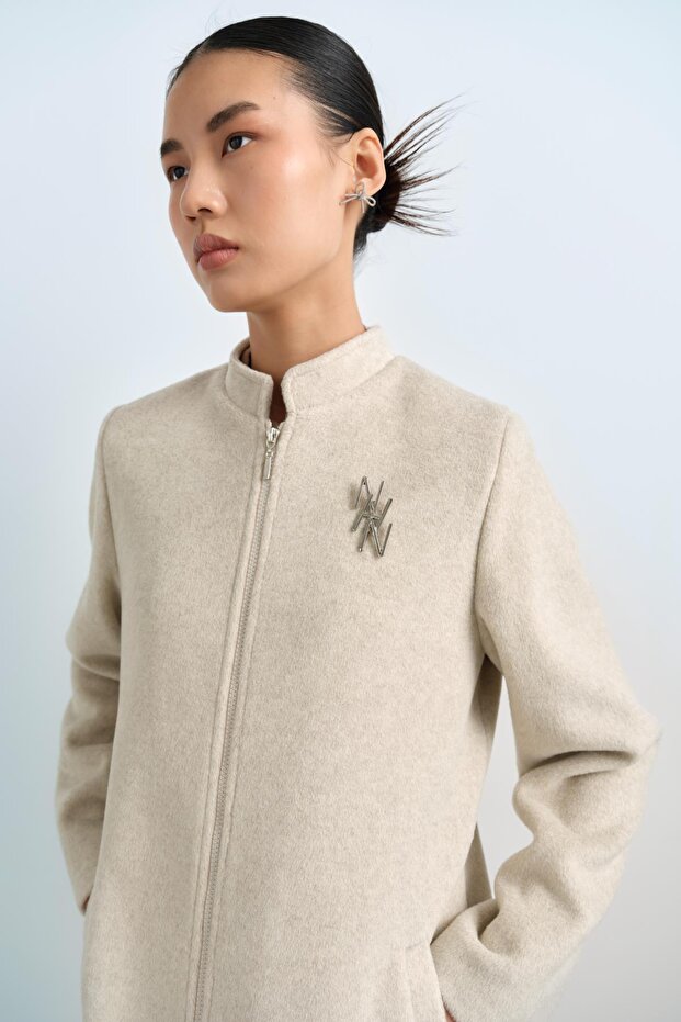 Fermuarlı Basic Kaban Ekru - 5